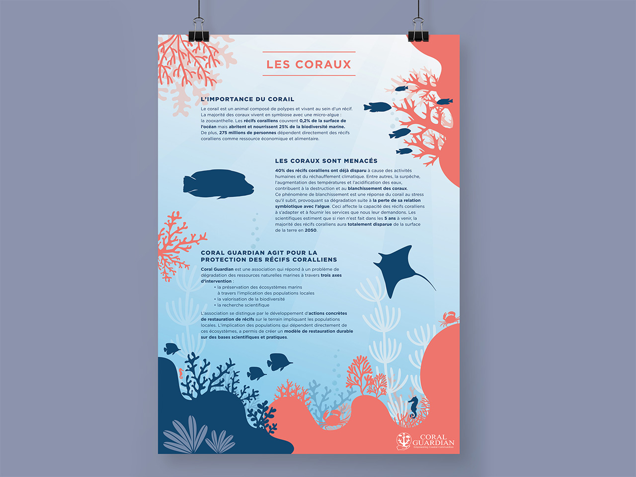 Poster présentant les coraux et l'association Coral Guardian